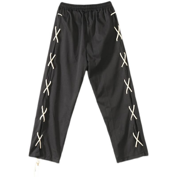Vintage Black Drawstring Baggy Straight Pants NS557
