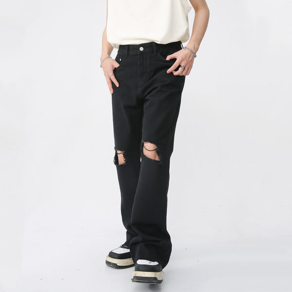 Casual Wide Leg Ripped Black Jeans NS284