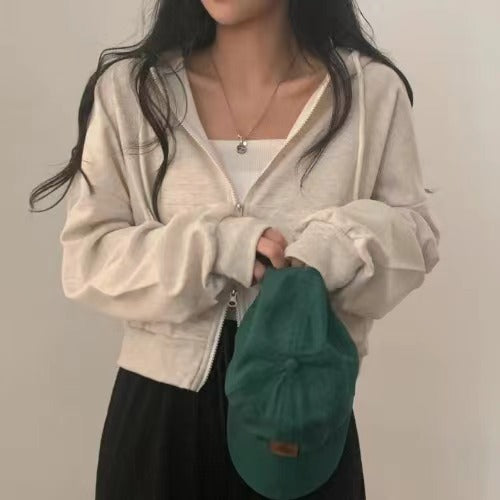 Women's Crop Zip-Up Oversize Hoodie NS994