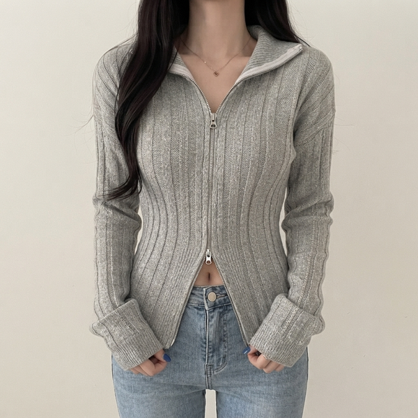 Double Zip Lapel Sweater Jacket NS2276