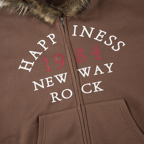 K-Fashion Fur Varsity Graphic Zip-Up Hoodie NS2298