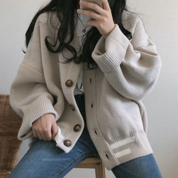 Women's Striped Winter Button Cardigan NS970