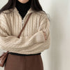 Quarter Zip-Up Knitted Crop Causual Sweater NS817