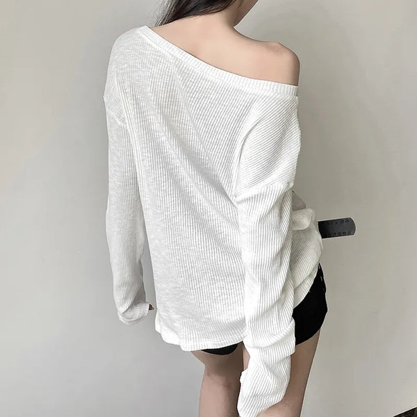 Ink-Wash Print Off-Shoulder Long Sleeve Top NS2282