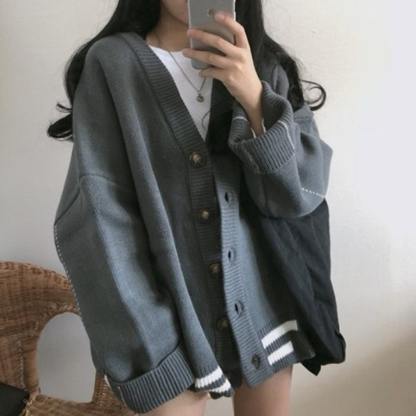 Women's Striped Winter Button Cardigan NS970