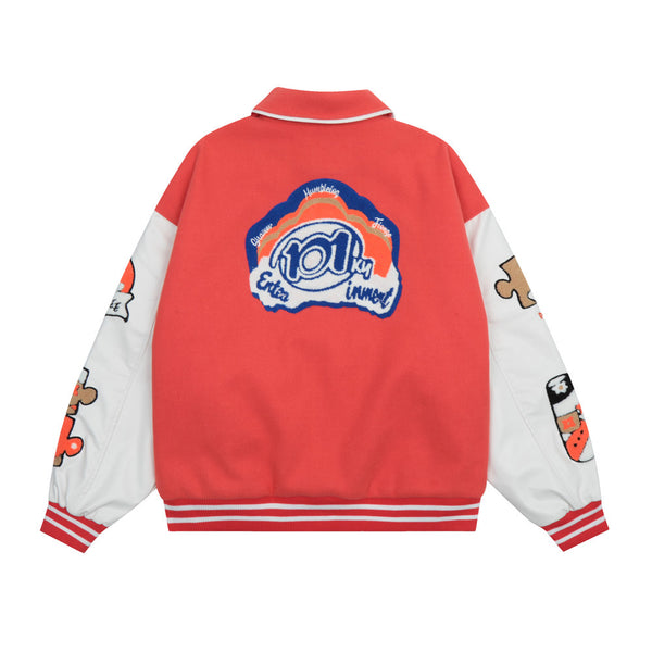 Varsity Graphic Embroidery Baseball Jacket NS526