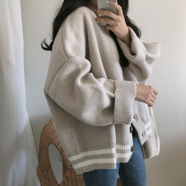 Women's Striped Winter Button Cardigan NS970