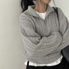 Quarter Zip-Up Knitted Crop Causual Sweater NS817