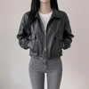 Korean Crop Double Zipper Bomber Jacket NS814