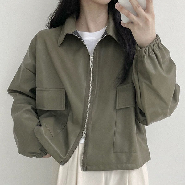 Crop Double Zipper Bomber Jacket NS814