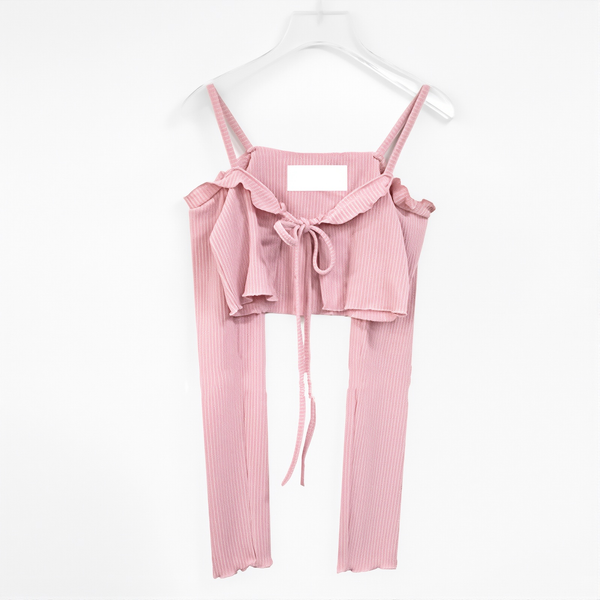 Korean Lace-Up Off-Shoulder Slim Crop Long Sleeve Top NS174