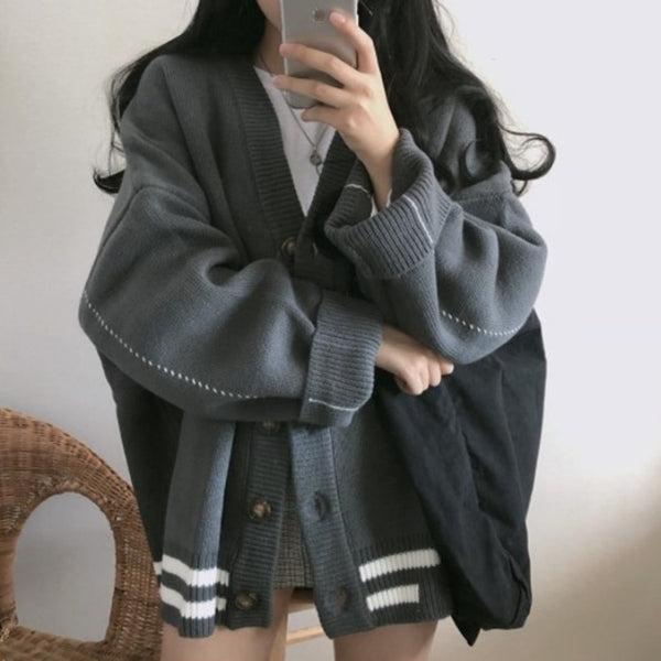 Women's Striped Winter Button Cardigan NS970