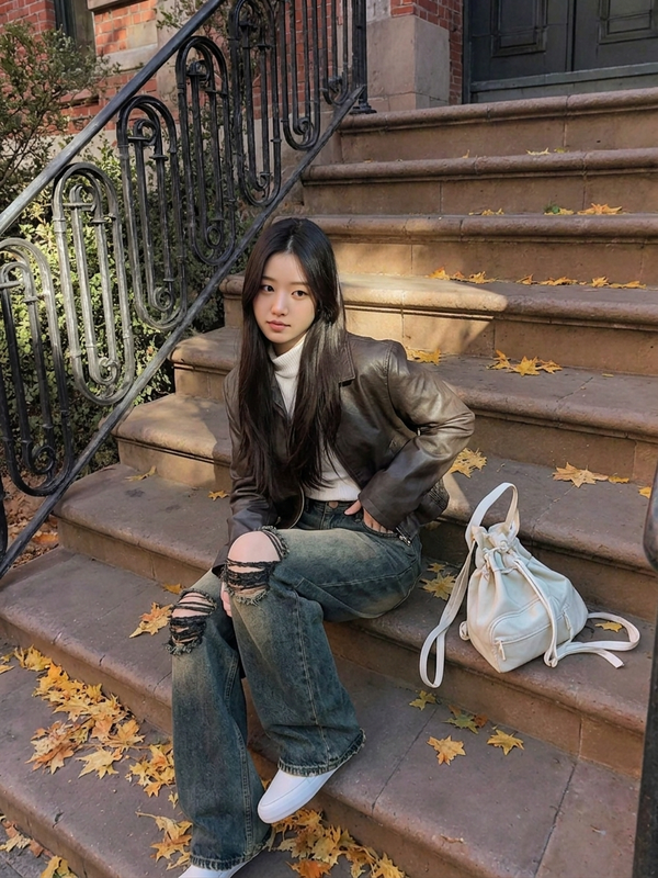 Retro Washed Distressed Women Straight Leg Jeans NS534