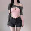 Two-Tone Layered Off-Shoulder Crop Set NS614