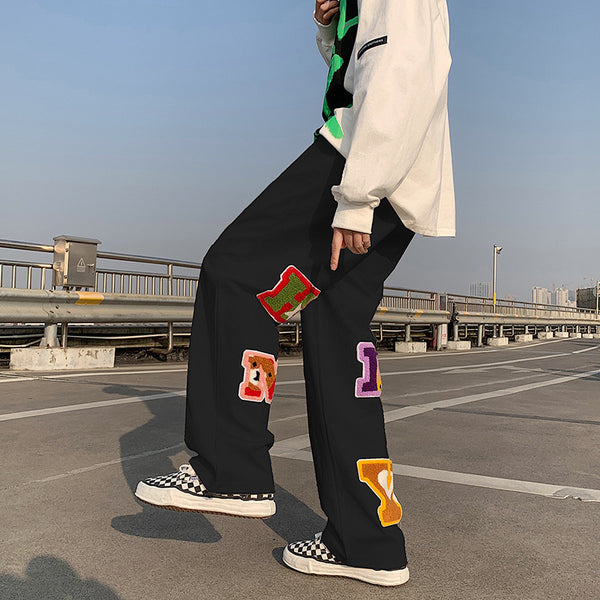 Varsity Emboridered Letter Baggy Pants NS722