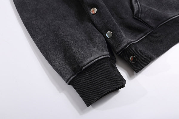 Graphic Black Washed Oversized Zip-up Hoodie NS620