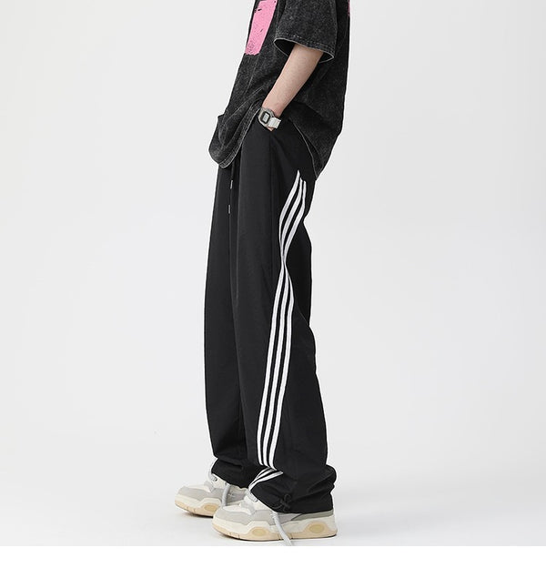 Triple Striped Wide Leg Baggy Track Sweatpants NS122