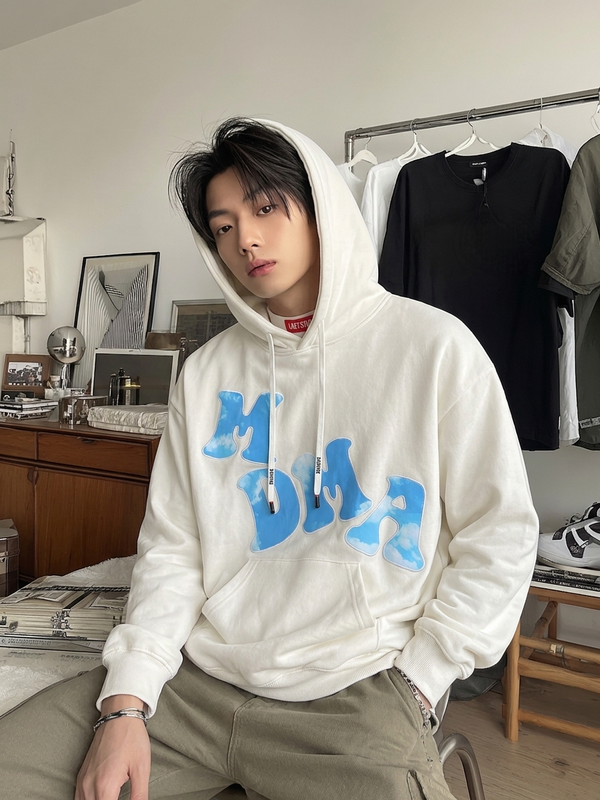 Sky Blue Lettering Boxy Oversized Pullover Hoodie NS386
