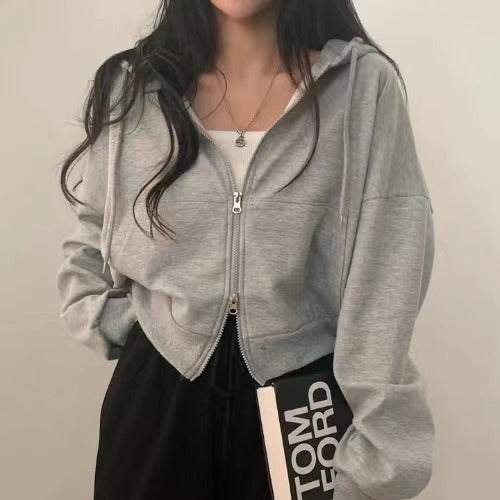 Women's Crop Zip-Up Oversize Hoodie NS994
