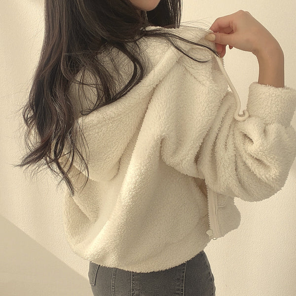 Crop Zip-Up Wool Hoodie NS345