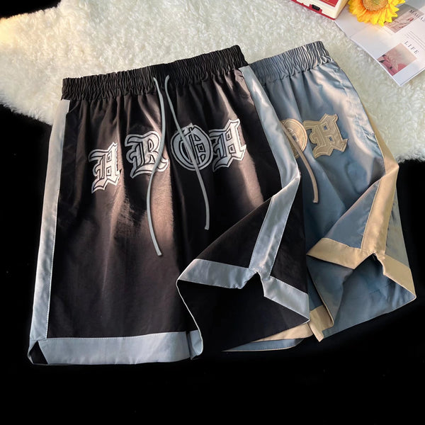Oversized Basketball Letter Striped Shorts NS661