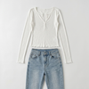 Korean Ribbed Henley Crop Top NS616