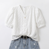 Korean Embroidered Puff Sleeve Cotton Blouse NS615