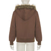 K-Fashion Fur Varsity Graphic Zip-Up Hoodie NS2298