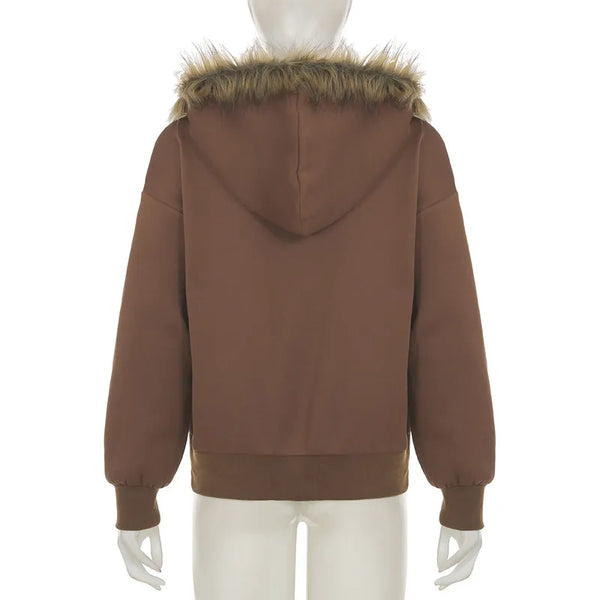 K-Fashion Fur Varsity Graphic Zip-Up Hoodie NS2298