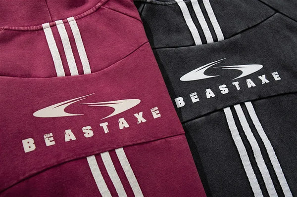Oversize Striped Panel Zip-Up Hoodie NS2301