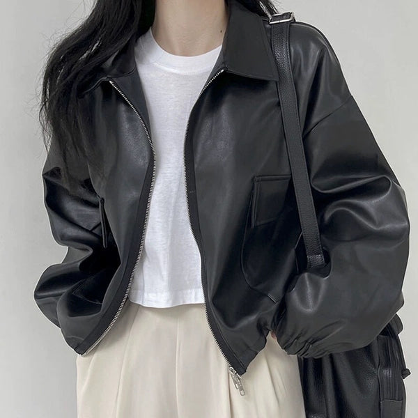 Crop Double Zipper Bomber Jacket NS814