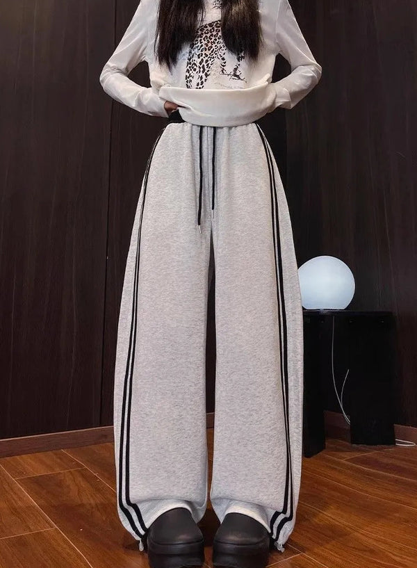 Double Stripe Oversized Baggy Wide-Leg Retro Sweatpants NS2290