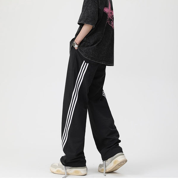 Triple Striped Wide Leg Baggy Track Sweatpants NS122