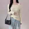 Korean Off-Shoulder Draped Cotton Sweater Top NS622