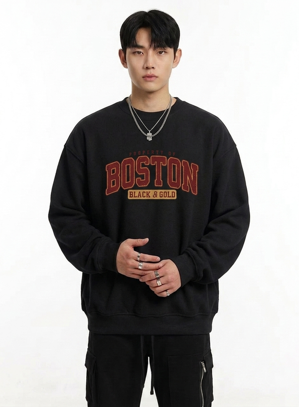 "BOSTON" Collegiate Graphic Oversized Sweatshirt NS422