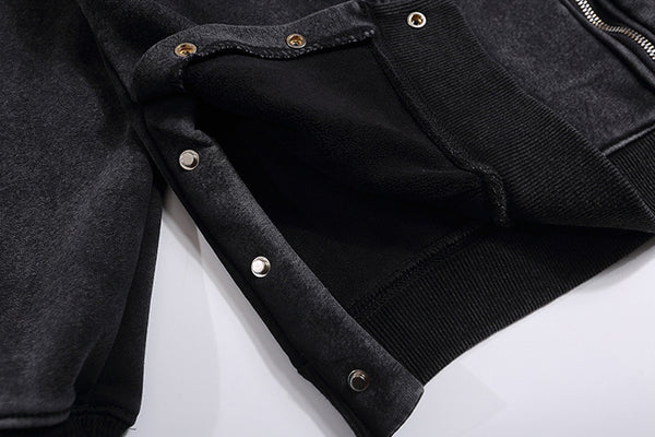 Graphic Black Washed Oversized Zip-up Hoodie NS620