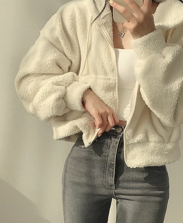 Crop Zip-Up Wool Hoodie NS345