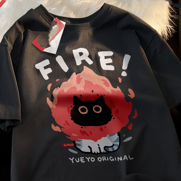 "FIRE" Kitten Graphic Tee Shirt NS783