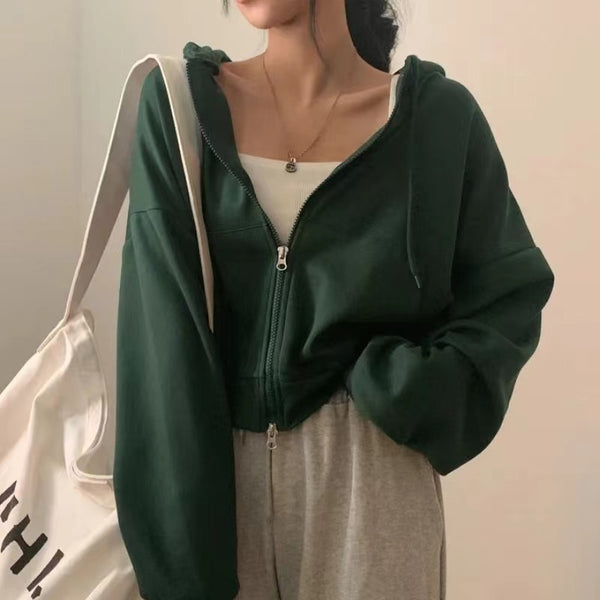 Women's Crop Zip-Up Oversize Hoodie NS994