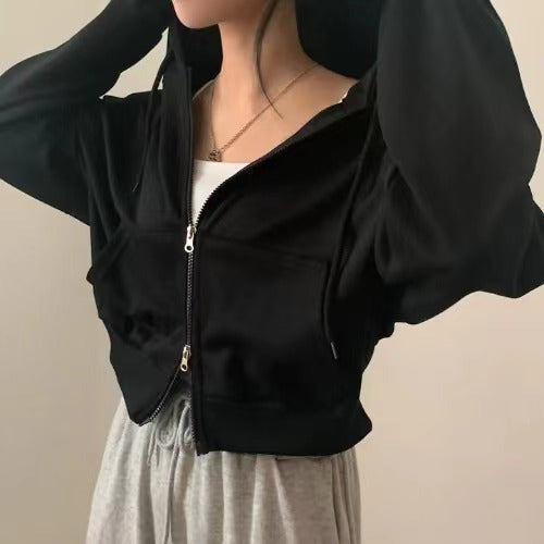 Women's Crop Zip-Up Oversize Hoodie NS994