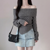 Korean Off-Shoulder Fluffy Knit Cardigan Sweater NS268