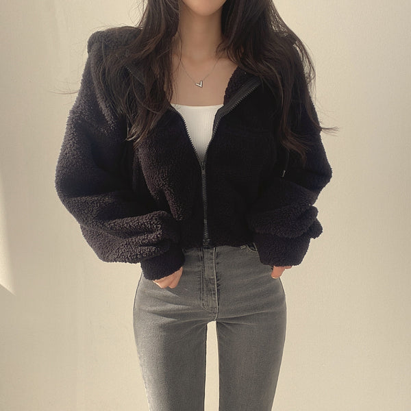 Crop Zip-Up Wool Hoodie NS345