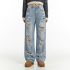 High Waist Ripped Distressed Straight Leg Jeans NS612