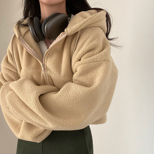Crop Zip-Up Wool Hoodie NS345