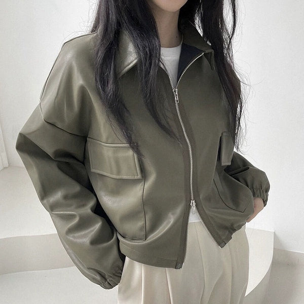 Crop Double Zipper Bomber Jacket NS814