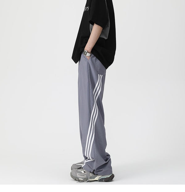 Triple Striped Wide Leg Baggy Track Sweatpants NS122