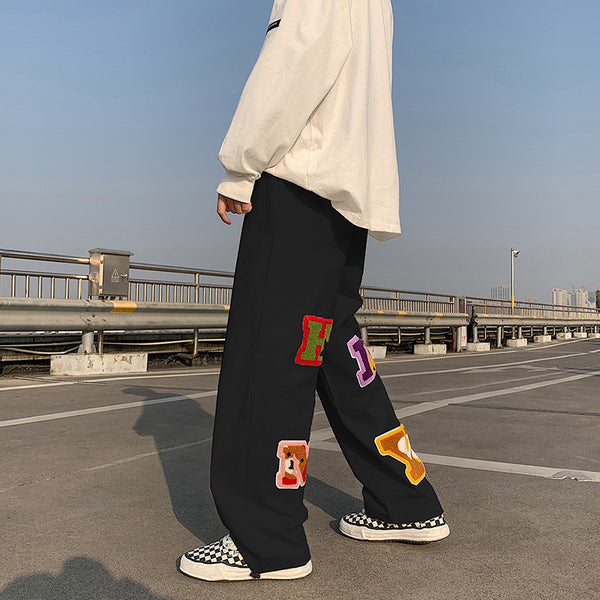Varsity Emboridered Letter Baggy Pants NS722