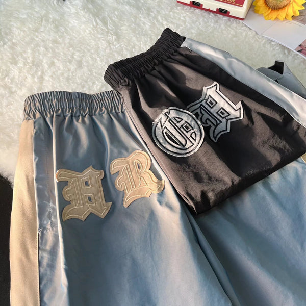 Oversized Basketball Letter Striped Shorts NS661