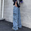 Trendy Casual Straight Wide-Leg Cargo Jeans NS395