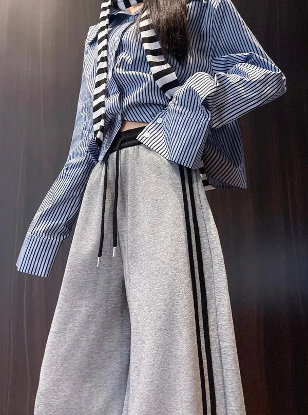 Double Stripe Oversized Baggy Wide-Leg Retro Sweatpants NS2290